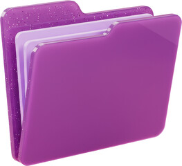 Vibrant purple 3D folder with papers for digital file organization
