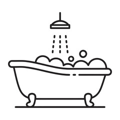 Bubble Bath Icon, Shower and Bathtub Line Art, vector illustration