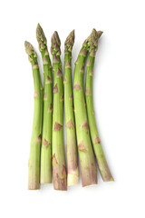 Fresh raw asparagus spears isolated on white, top view