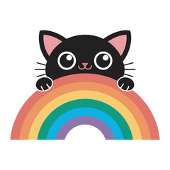  Black Cat with Rainbow Icon, Pride & Pet Design, vector illustration
