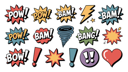 Colorful Comic Book Speech Bubbles and Sound Effects Elements Illustration on White Background
