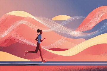 Simple and clean illustration capturing essence of running, combining gradient tones and energetic lines for active and uplifting visual. Useful for lifestyle blogs and sports health campaigns