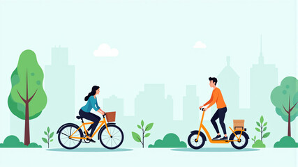Fototapeta premium Eco-Friendly Transportation Biking and Scooting Benefits