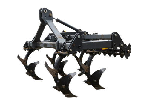 Agricultural plow equipment for tilling soil isolated on transparent background