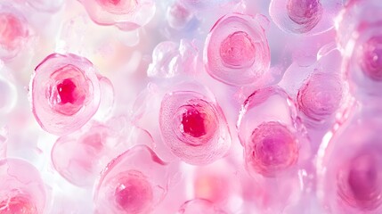 Microscopic view of cells for medical research and biology study in pink and white color scheme