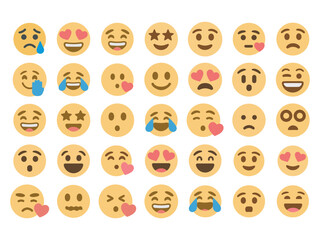 Variety of Emoji Icons, Diverse Emotional Expressions, vector illustration