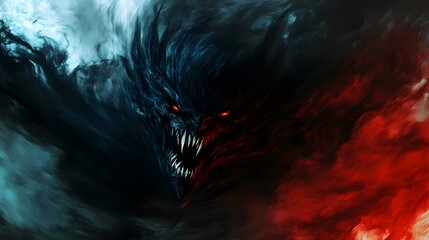 Fantasy creature with glowing eyes and sharp teeth digital art for desktop wallpaper and background design