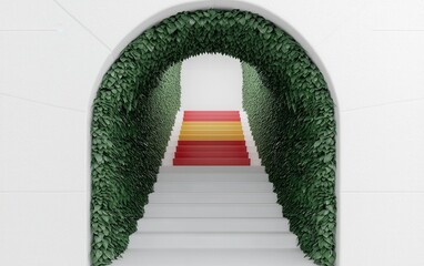 Fototapeta premium Elegant Staircase with Greenery and Colorful Steps in Modern Design