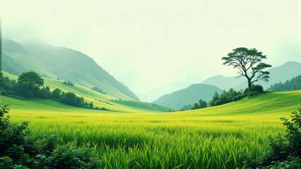 Fototapeta premium Serene Green Hills and Lush Landscape