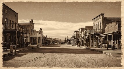 old worn vintage sepia toned polaroid photo of wild west  ghost town 