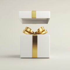 Elegant gift box with golden bow on light background