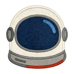 Space helmet embroidery patch with white and blue color on transparent background