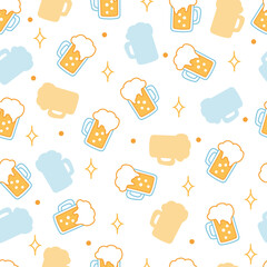 Ale Adventures Colorful Cartoon Fresh Beer Mugs. Perfect for themed restaurant decor, party supplies, or any project catering to beer enthusiasts, this pattern brings a festive vibe