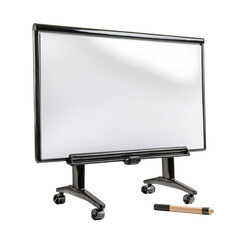Mobile whiteboard on wheels with marker for presentations and brainstorming sessions in modern office environment transparent background