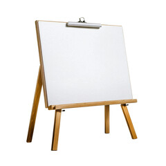 Blank canvas on wooden easel for creative art projects, presentations, and educational purposes in studio setting transparent background