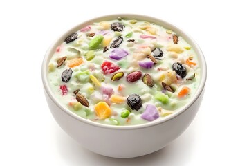 Enjoy a refreshing ambrosia salad bowl, featuring fruits, nuts, and coconut for a light and delightful dessert.