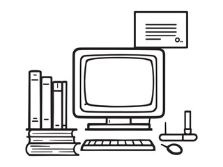 Minimalist Desktop Workspace Line Art Vector