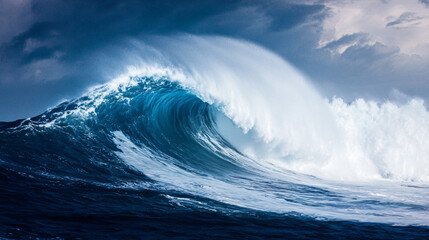 Fototapeta premium Majestic Powerful Wave Crashing Against Rocky Shoreline Capturing the Raw Beauty and Dynamic Energy of Nature's Most Awe-Inspiring Phenomena in a Striking Visual Display