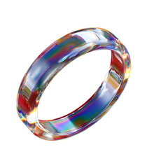 3D icon of a glass ring on a transparent background, in the glassmorphism style, with a glass effect, holographic colors.