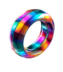 3D icon of a glass ring on a transparent background, in the glassmorphism style, with a glass effect, holographic colors.