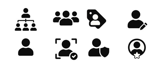 User profile filled icon set. account, access, group management icons collection