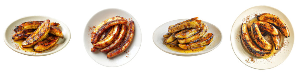 Fototapeta premium Fried Plantains on White Plates, Sweet and Delicious Dessert