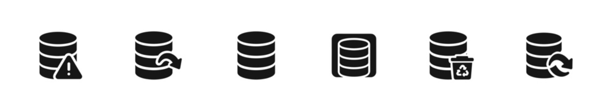 Data management solid icon set. database, storage, backup, server, network icons