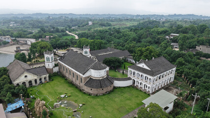 aerial photography, architecture, castle, catholic church, catholicism, china, chongqing, church,...