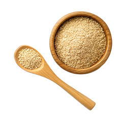 Wooden bowl and spoon filled with amaranth seeds on a Transparent background