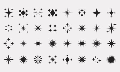 Star Flash Sparkle Icons Set, Glowing Effect, vector illustration