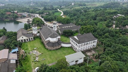aerial photography, architecture, castle, catholic church, catholicism, china, chongqing, church,...