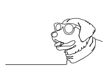 Continuous line drawing of cute dog wearing bandana. Simple minimalistic line drawing of cute dog