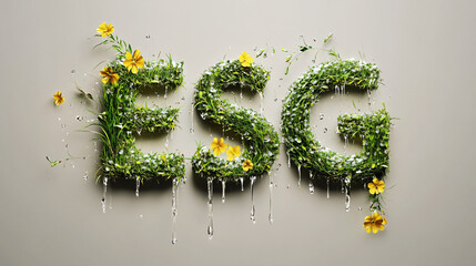 Creative Representation of ESG Formed by Vibrant Greenery and Colorful Flowers Symbolizing Environmental Sustainability and Growth in Nature's Embrace