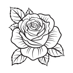 Elegant Rose Blossom with Detailed Petals and Leaves A Timeless Floral Design Perfect for Coloring Books and Botanical Illustrations