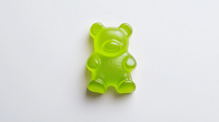 Delightful Top Down Perspective of a Vibrant Neon Green Gummy Bear Showcasing Whimsical Charm and Playfulness in Candy Art and Design