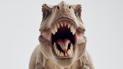 Detailed view of monstrous T-Rex figurine with sharp teeth, isolated.