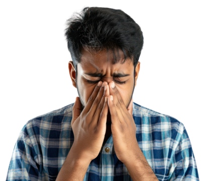 PNG  Man suffering from sinus pain