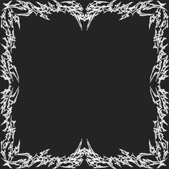Neo tribal frame design with bold,sharp white edges on a black background — perfect for edgy posters, album covers, or streetwear prints.