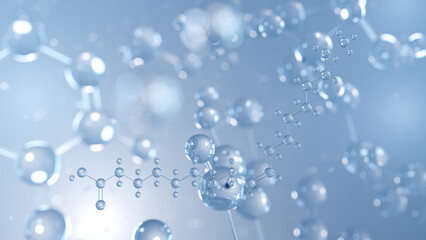 oleic acid molecular structure 3d, monounsaturated fatty acid structural chemical formula view from a microscope