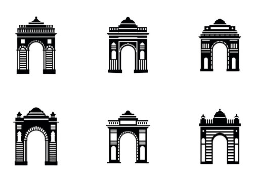 Various depictions of archways or monumental gateways vector silhouettes