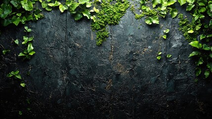 Fresh greenery adorns a dark textured surface.