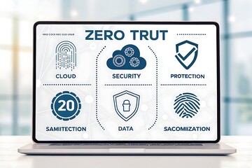 Laptop displaying zero trust security concept art