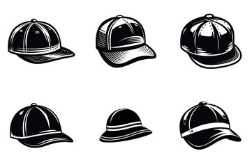 Monochrome Vector Assortment of Caps and Hats for Fashion and Sportswear vector silhouettes