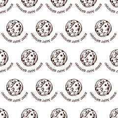 Classic Chocolate Chip Cookie Magic Treat Pattern. This seamless design is ideal for use in digital and print media, including textiles, wallpapers, and stationery.