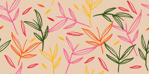 Simpleexotic plant seamless pattern on background. Tropical pattern, palm leaves seamless floral background. Vector illustration.
