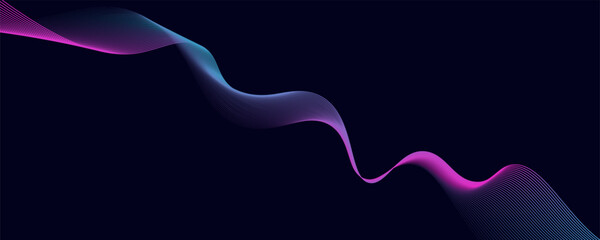 Abstract glowing wave lines on dark blue background. Dynamic wave pattern. Modern flowing wavy lines. Futuristic technology concept. Suit for banner, poster, cover, brochure, flyer, website