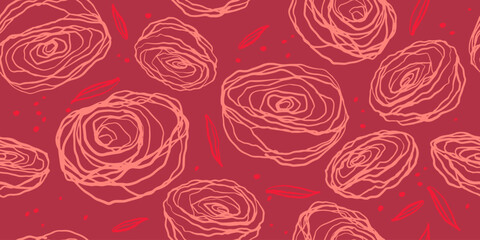 Seamless pattern of rose background vector. Abstract flowers red background. Ideal for textile design, wallpaper, covers, posters, cards, decoration and packaging.