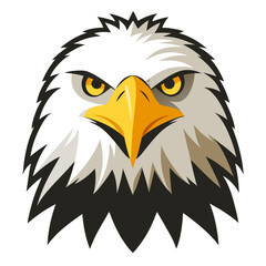 Intense bald eagle head emblem with fierce yellow eyes and sharp beak