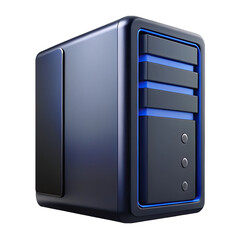 PC Computer Case Design Isolated on Transparent Background with 3 Buttons and Blue Light
