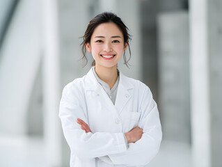 female scientist in a white lab coat